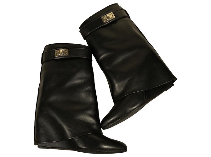 Givenchy Shark Lock Black Leather Ankle Boots