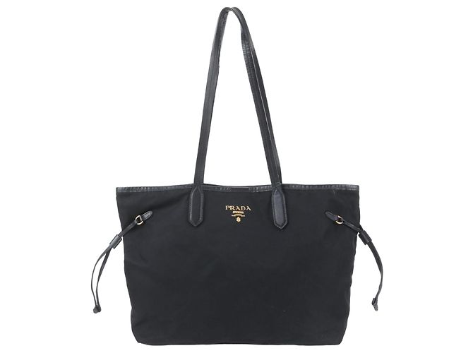 Borsa Tote Prada in nylon Tessuto e pelle nera