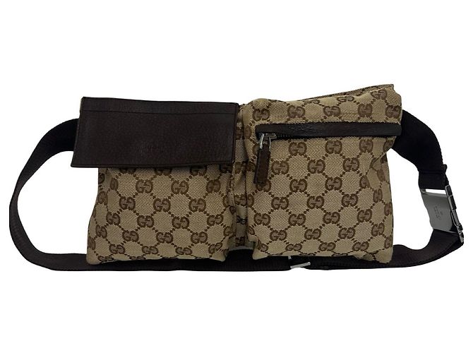 Bolsa de Ombro em Couro e Lona GG Pattern Gucci