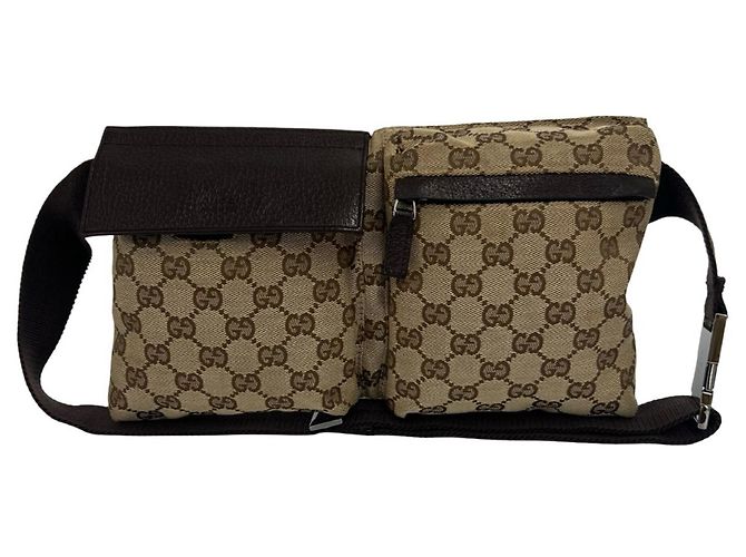 Bolsa de Ombro em Couro e Lona GG Pattern Gucci