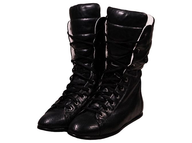 Chanel Black Leather High-Top Boots