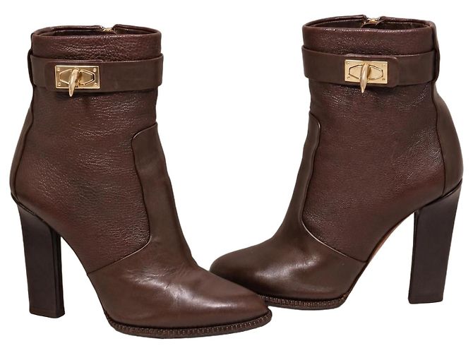 Givenchy Shark Lock Bottines en cuir marron