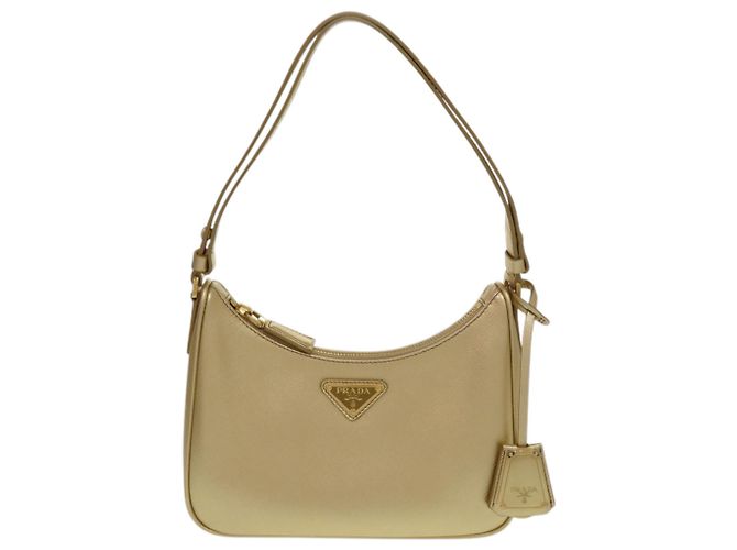 Bolsa de Ombro Prada em Couro Saffiano Dourado