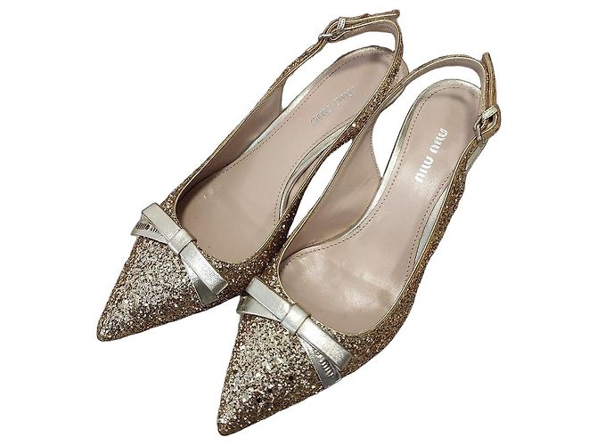 Miu Miu Slingback Kitten Heels Gold Pyrit Glitzer