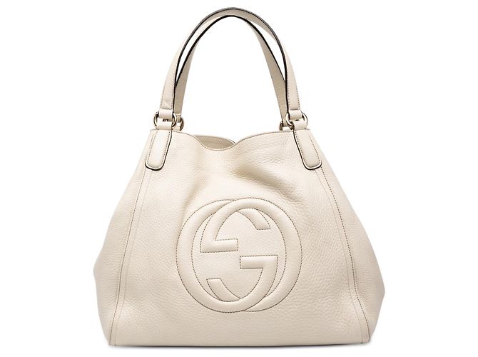 Gucci White Medium Calfskin Soho Cellarius Tote