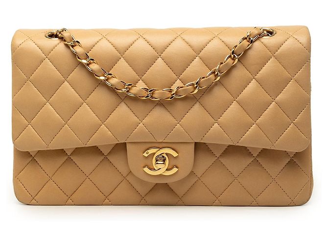 Chanel Beige Medium Classic Lambskin Double Flap