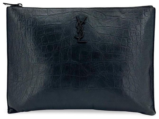 Autre Marque Saint Laurent Classic Monogram Zip Crocodile Embossed Leather Medium