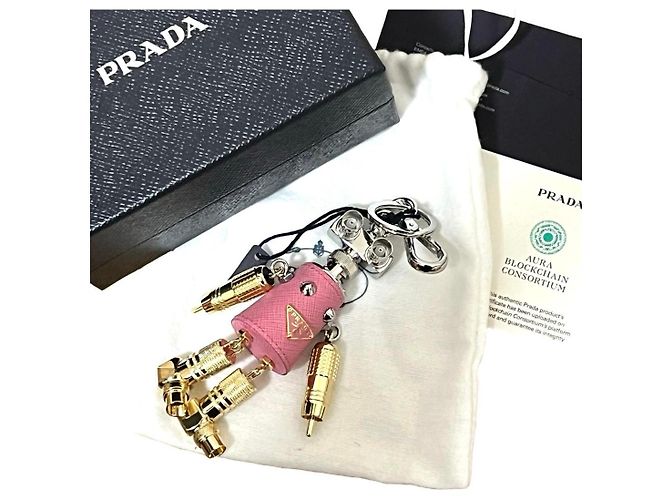 Chaveiro Pingente Prada Robot em couro e metal