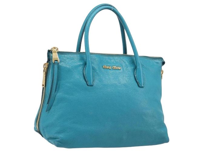 Miu Miu Tote Bag Leder Hellblau Gold