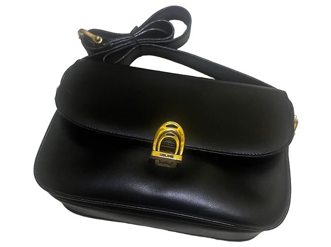 Céline Celine Bolsa de Ombro Triomphe em couro preto