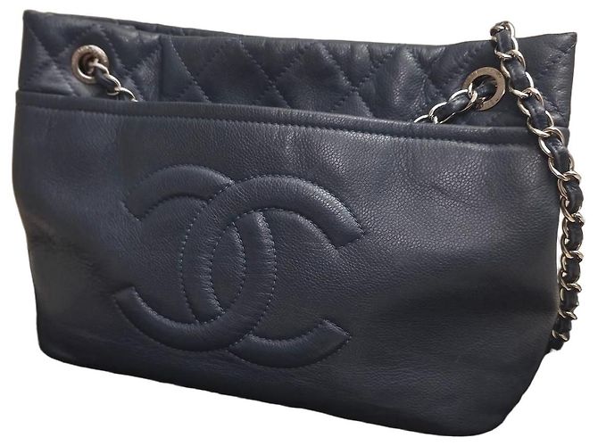 Timeless Chanel Shopper gestepptes Leder Handtasche Dunkelblau