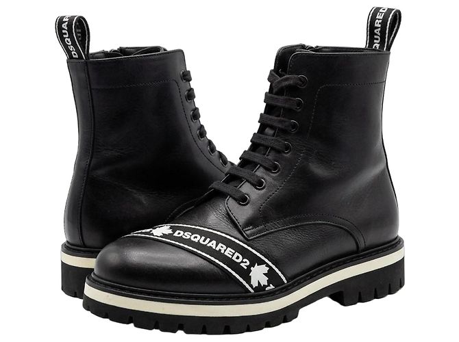 Dsquared2 Black Leather Logo Ankle Boots