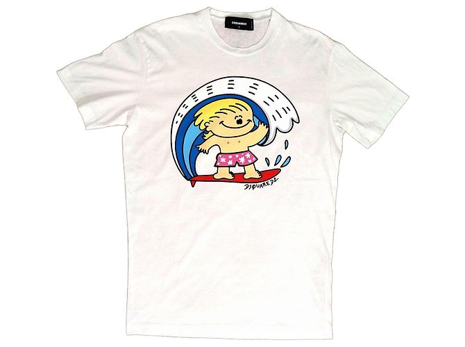 Camiseta de algodón blanca Dsquared2 con gráfico Surfer