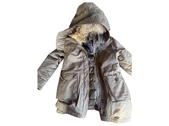 Woolrich parka kaki in cotone e pelliccia