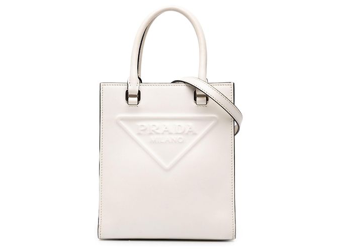Prada Mini Soft Calf Logo Drill Satchel weiß