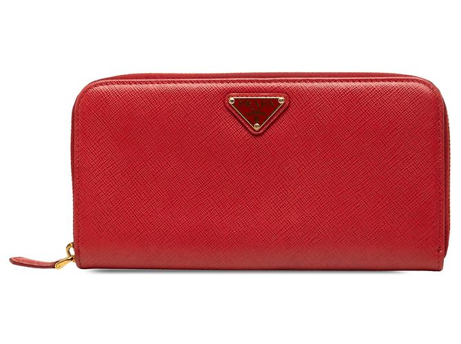Cartera larga Prada Saffiano roja con cremallera