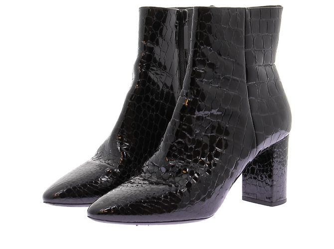 Autre Marque Botines de cuero gofrado efecto cocodrilo negro