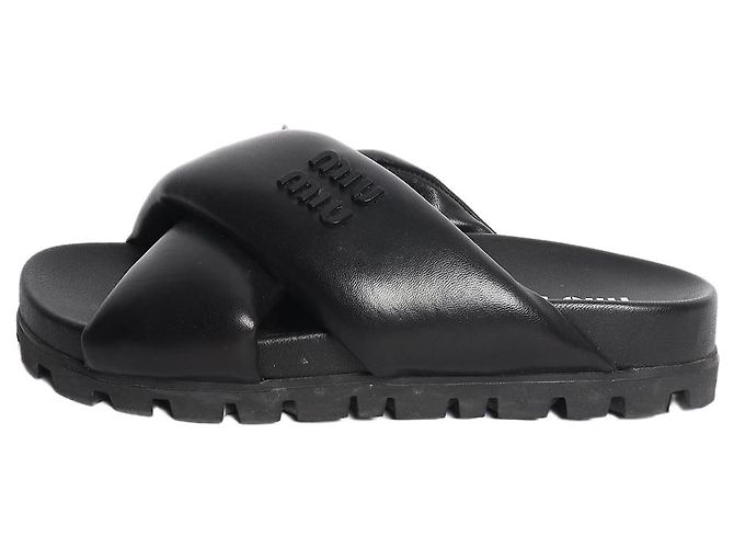 Miu Miu Chinelos acolchoados de couro preto - size EU 35