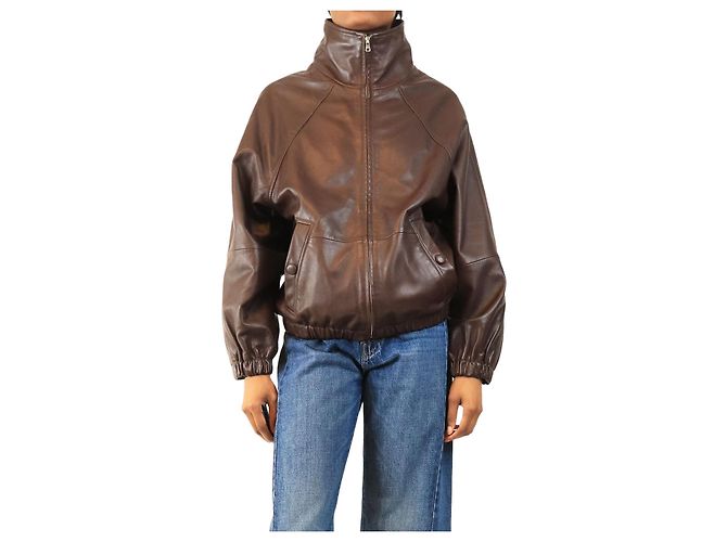 Sandro Chocolate faux-leather jacket - size UK 6