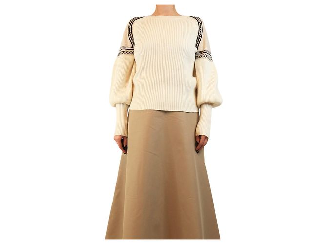 Max Mara Cosetta Jacquard-Strickpullover in Creme - size