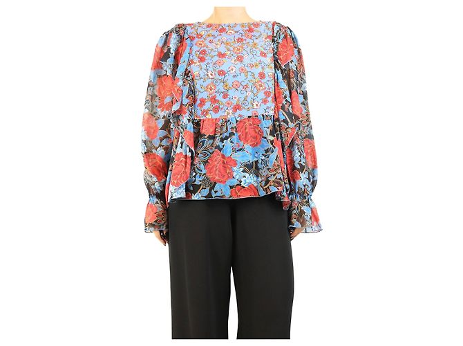 See by Chloé Blusa in seta floreale blu e rossa - size UK 10