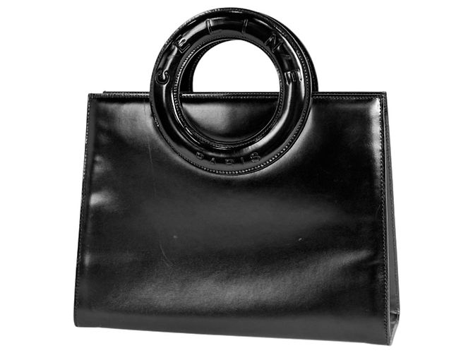 Céline Bolsa de mão Celine em couro preto com alça circular