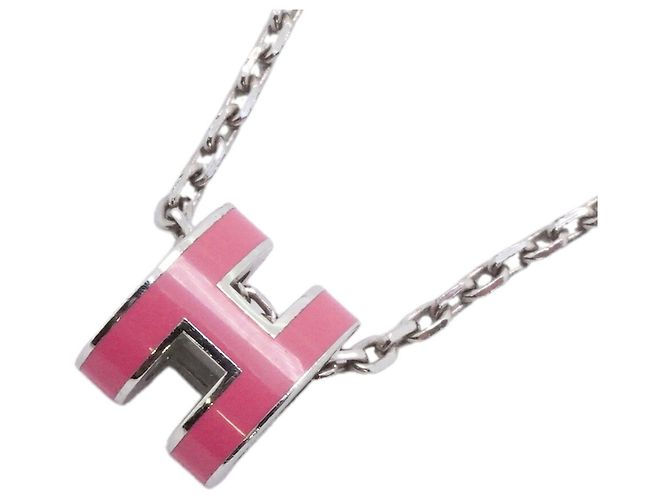 Hermès Collana Mini Pop in metallo Hermes, Argento e Rosa