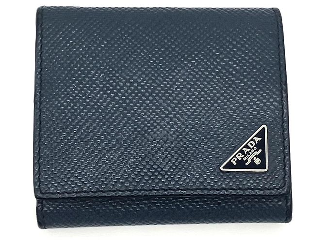 Prada Saffiano Triangle Coin Case in Navy