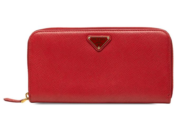 Prada Red Saffiano Zip Around Long Wallet