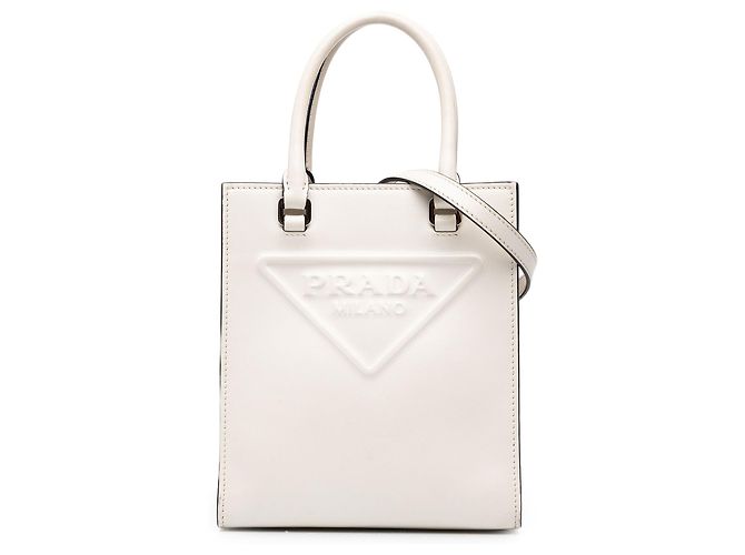 Bolsa Satchel Prada Mini Soft Calf Logo Drill Branca