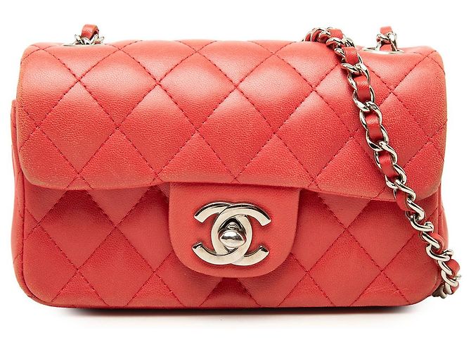 Chanel Red Extra Mini Rectangular Classic Lambskin Single Flap