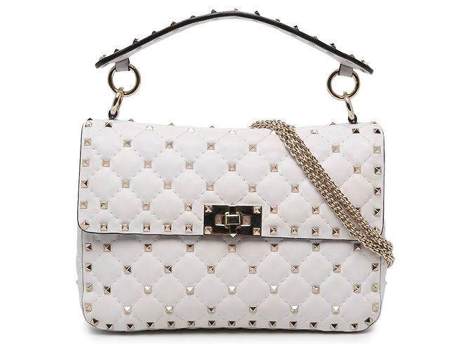 Bolso Satchel Valentino Rockstud Spike Medium de Nappa Blanco
