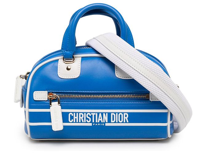 Bolsa Bowling Dior Vibe com zíper em couro Micro azul Dior