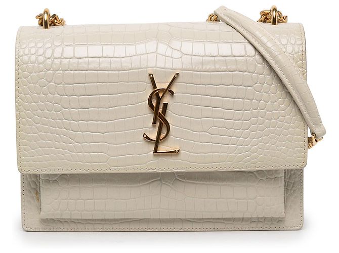 Autre Marque Saint Laurent White Medium Croc Embossed Leather Monogram Sunset Crossbody