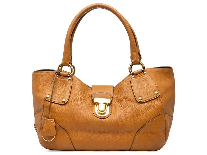 Tote Prada em Vitello Daino Castanho com Fecho Push Lock