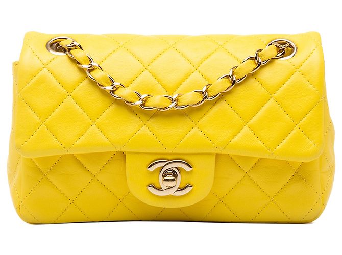 Chanel Yellow Mini Rectangular Classic Lambskin Single Flap