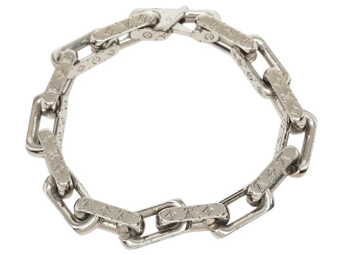 Pulsera de cadena Monogram Louis Vuitton de acero inoxidable plateada L