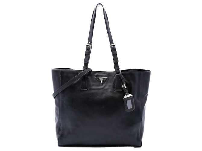 Tote Convertible Prada em couro de bezerro macio preto com fivela