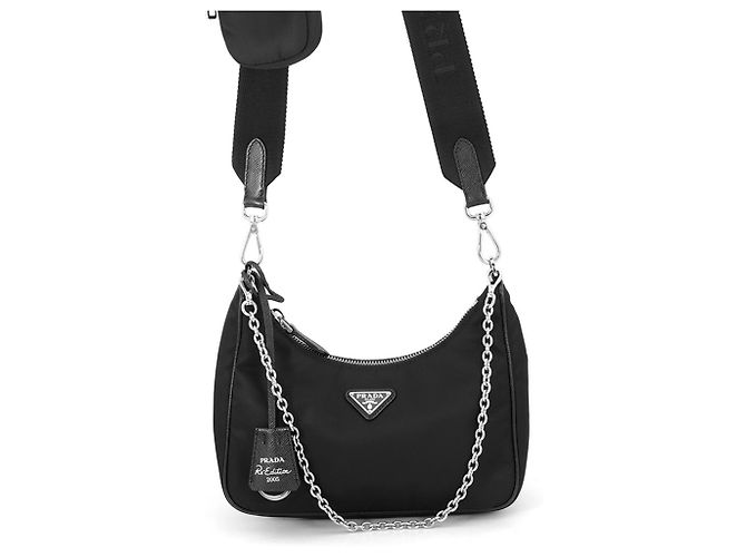 Borsa a tracolla Prada in Re-Nylon nero