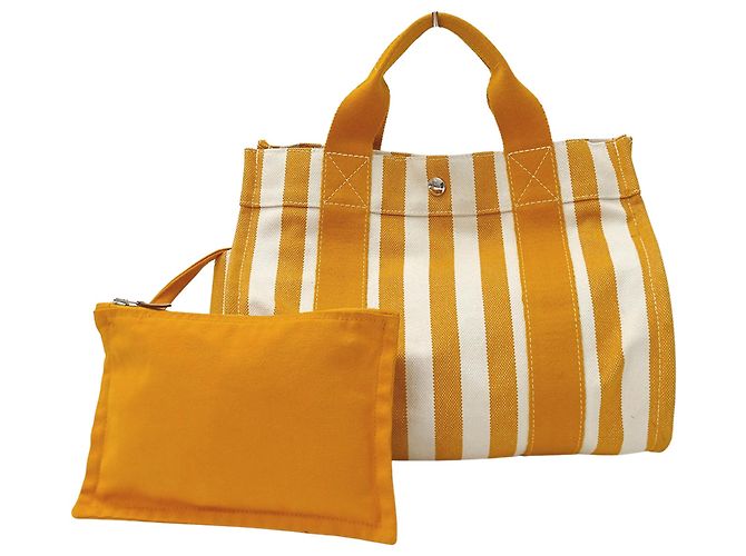 Hermès Bolsa Hermes em lona Laranja e Branco