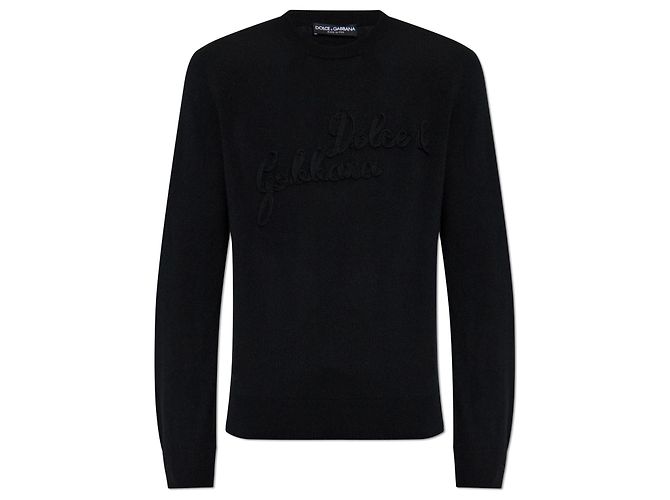 Dolce & Gabbana Black Wool Logo Sweater