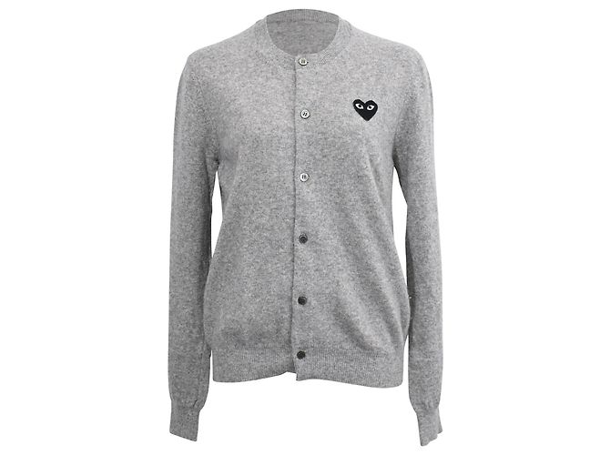Comme Des Garcons Comme Des Garçons Play Logo-Patch Cardigan aus grauer Wolle