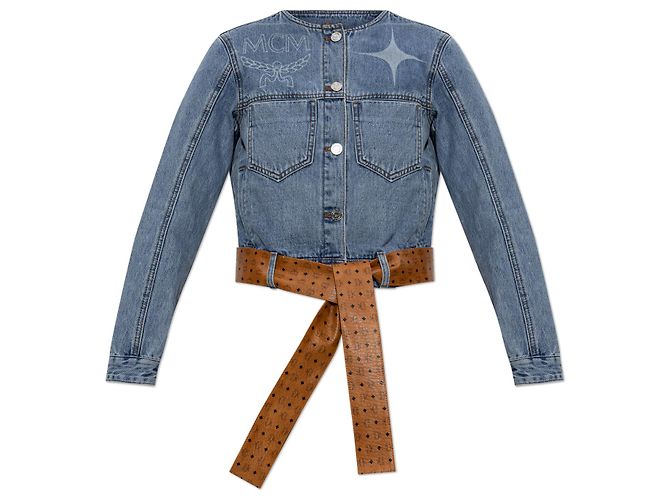 Jaqueta denim MCM azul de algodão com bordado e cinto