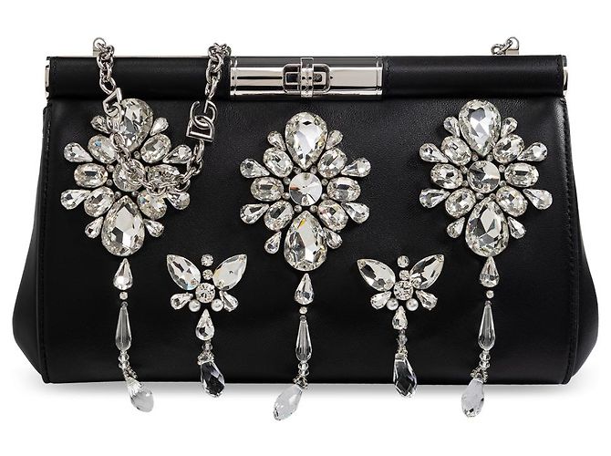 Clutch Marlene in pelle nera con cristalli Dolce & Gabbana