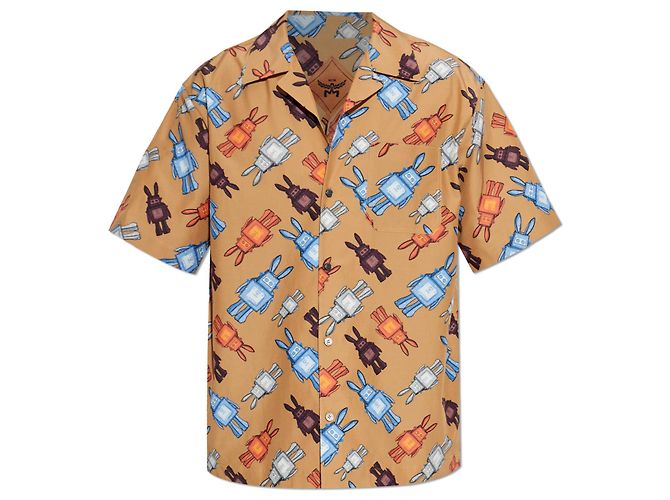 Camicia stampata MCM in cotone e seta beige
