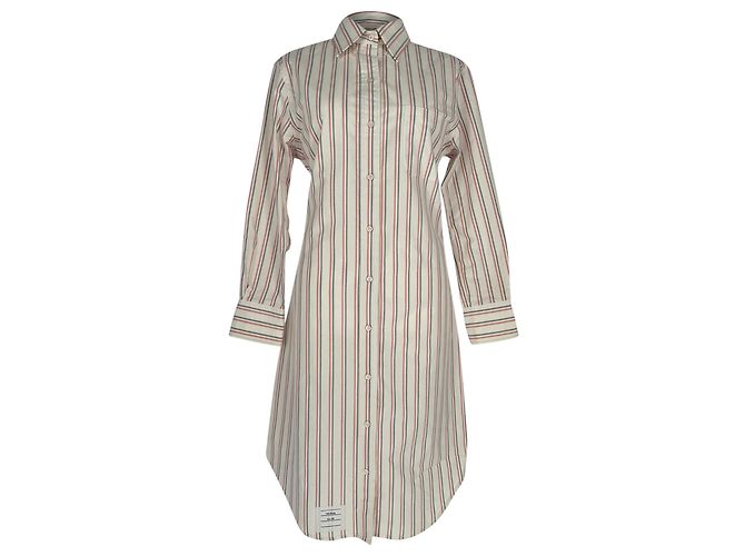 Abito camicia midi a righe Thom Browne in cotone bianco