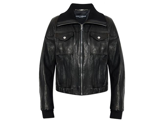 Dolce & Gabbana Schwarze Lammleder Bomberjacke