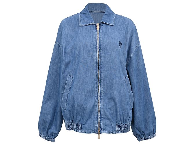 Giacca Blouson Miu Miu in chambray di cotone blu