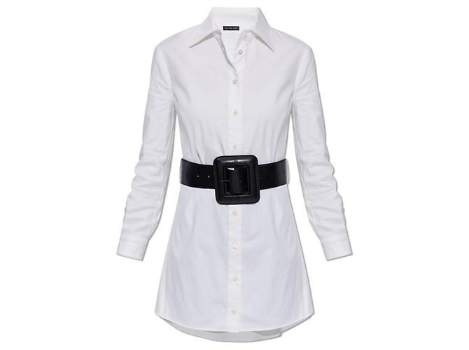 Robe mini blanche en coton à col roulé avec ceinture Balenciaga