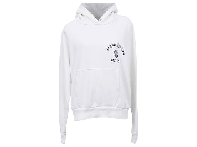 Prada Hoodie mit Logo-Print aus weißer Baumwolle